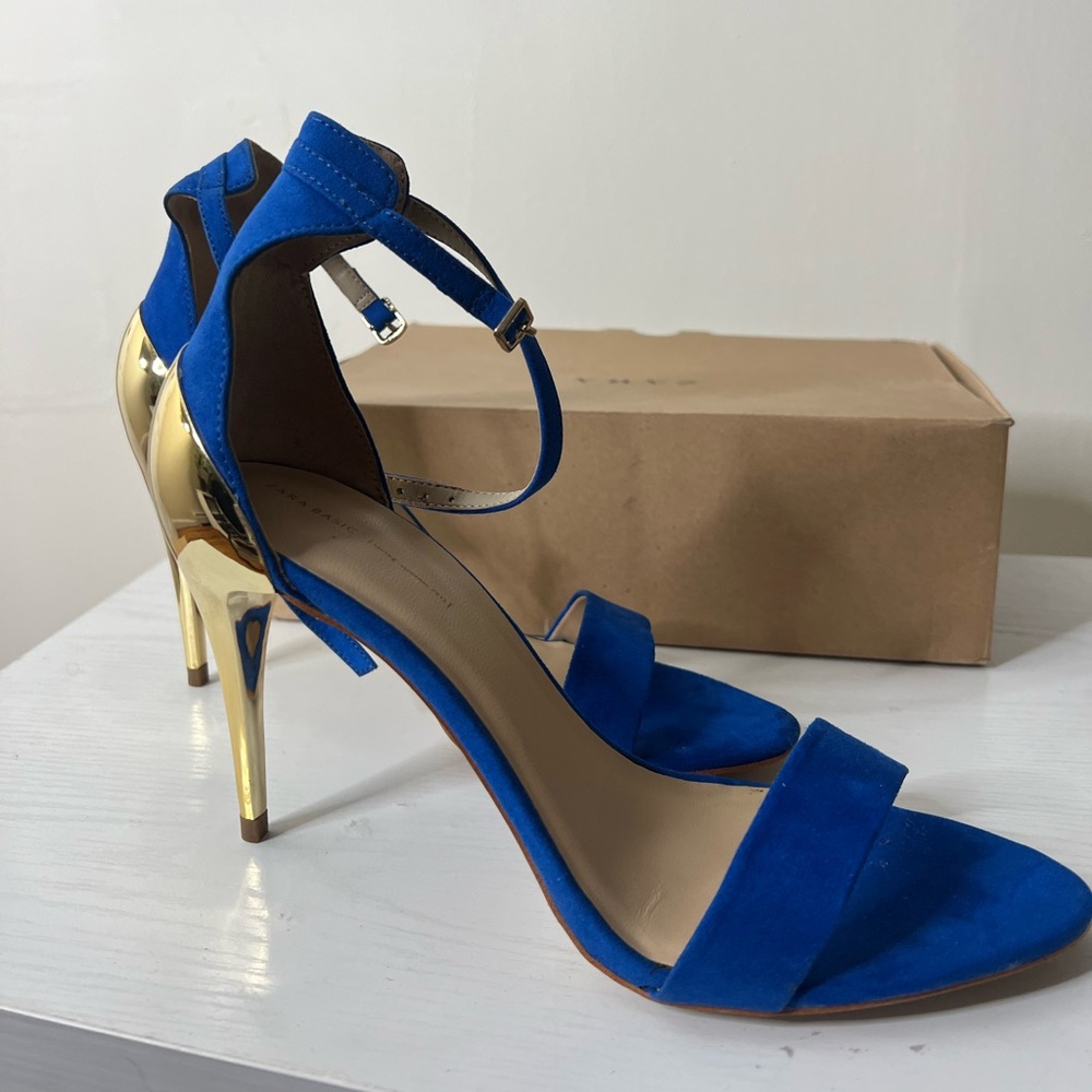 Zara shoes Blue with Gold Heels